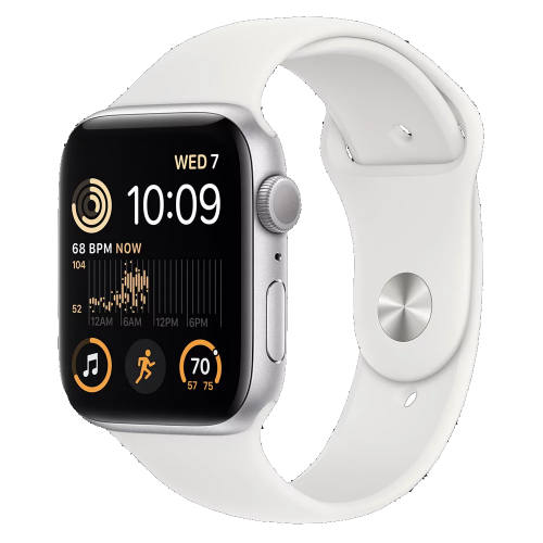 Apple Watch SE 2 44mm Silver Aluminum Case with White Sport Band (MNTJ3)