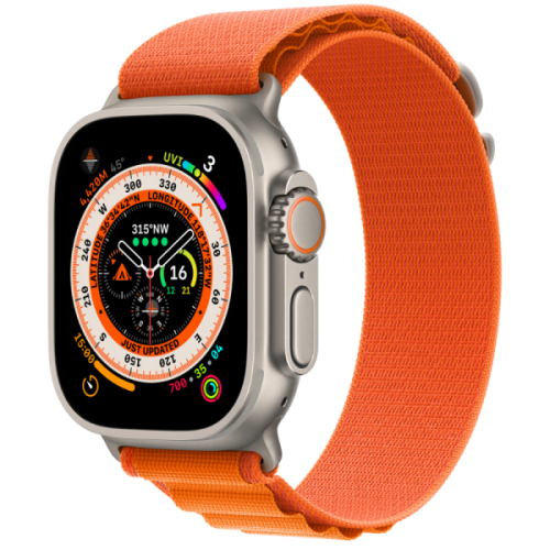 Apple Watch Ultra GPS + Cellular 49mm Titanium Case with Orange Alpine Loop Medium (MQFL3)