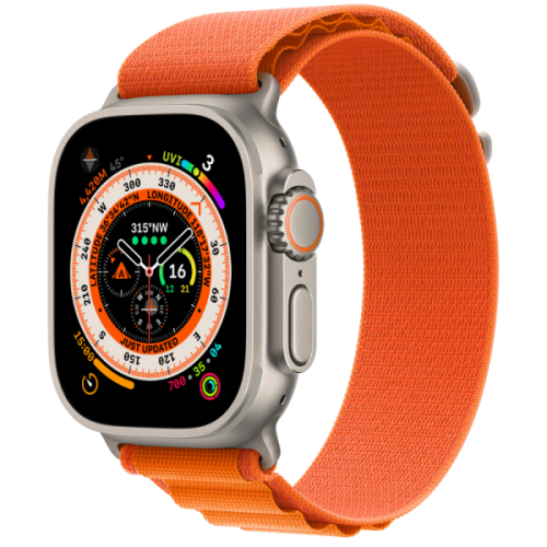 Apple Watch Ultra GPS + Cellular 49mm Titanium Case with Orange Alpine Loop Medium (MQFL3) NO BOX