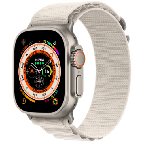 Apple Watch Ultra GPS + Cellular 49mm Titanium Case with Starlight Alpine Loop Small (MQFQ3)