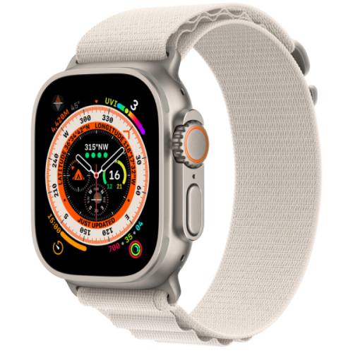 Apple Watch Ultra GPS + Cellular 49mm Titanium Case with Starlight Alpine Loop Medium (MQFR3)