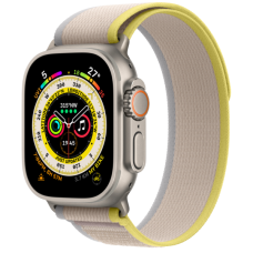 Apple Watch Ultra GPS + Cellular 49mm Titanium Case with Yellow/Beige Trail Loop M/L (MQFU3)