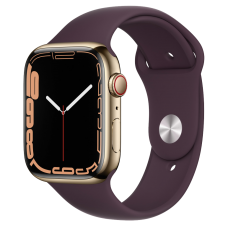 Apple Watch Series 7 GPS + Cellular 41mm Gold Stainless Steel with Dark Cherry Sport Band (MKHY3)