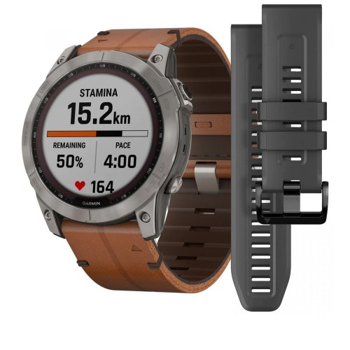 Смарт-годинник Garmin Fenix 7X Sapphire Solar Titanium w. Chestnut Leather Band (010-02541-19)