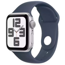 Apple Watch SE 2 44mm Silver Aluminum Case with Storm Blue Sport Band (M/L) (MREE3) 2023