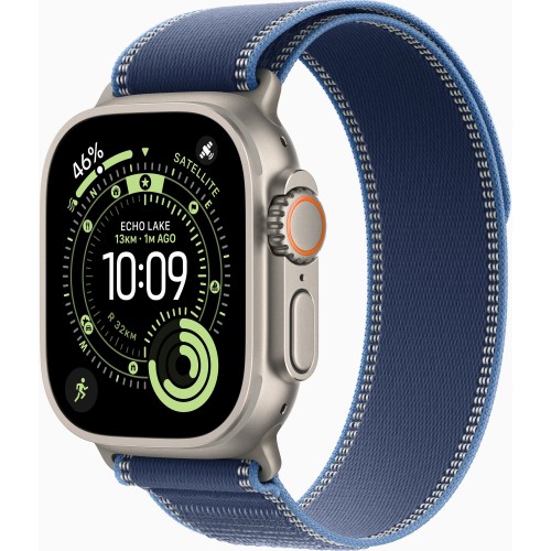 Apple Watch Ultra 3 49mm GPS + LTE Natural Titanium Case with Blue/Bright Blue Trail Loop - M/L (MEWU4)
