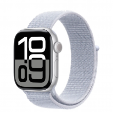 Apple Watch Series 10 GPS + Cellular 46mm Silver Aluminum Case with Blue Cloud Sport Loop (MWY23)