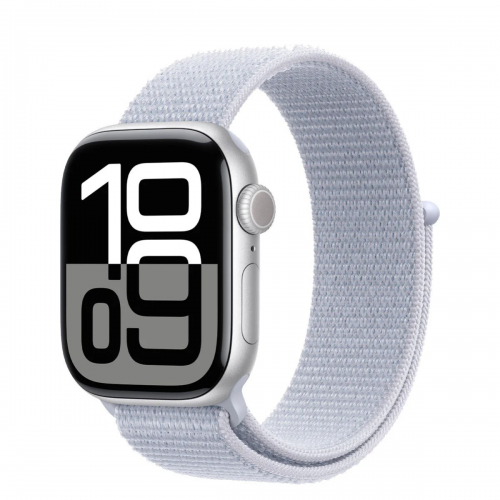 Apple Watch Series 10 GPS + Cellular 46mm Silver Aluminum Case with Blue Cloud Sport Loop (MWY23)