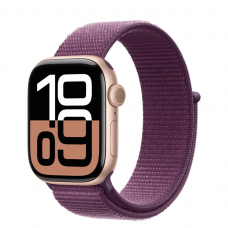 Apple Watch Series 10 GPS 42mm Rose Gold Aluminum Case with Plum Sport Loop (MWWK3)