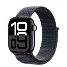 Apple Watch Series 10 GPS + Cellular 42mm Jet Black Aluminum Case with Ink Sport Loop (MWX83)