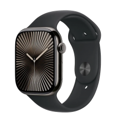 Apple Watch Series 10 GPS + Cellular 46mm Slate Titanium Case with Black Sport Band - M/L (MWYE3)