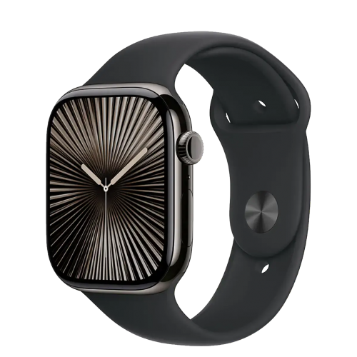Apple Watch Series 10 GPS + Cellular 46mm Slate Titanium Case with Black Sport Band - M/L (MWYE3)