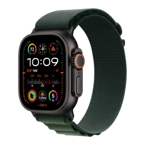 Apple Watch Ultra 2 49mm GPS + Cellular Black Titanium Case with Dark Green Alpine Loop - M (MX4R3)