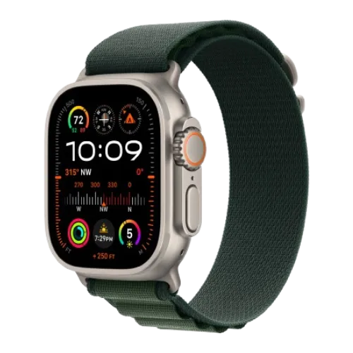 Apple Watch Ultra 2 49mm GPS + Cellular Natural Titanium Case with Dark Green Alpine Loop - L (MYT33+MXMW3)