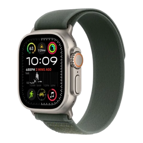 Apple Watch Ultra 2 49mm GPS + Cellular Natural Titanium Case with Green Trail Loop - M/L (MYT73+MXTP3)