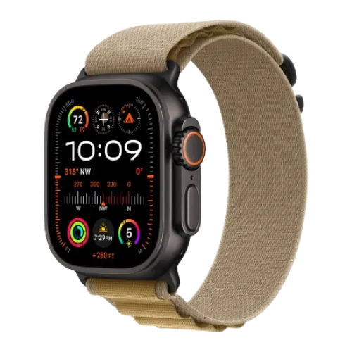 Apple Watch Ultra 2 49mm GPS + Cellular Black Titanium Case with Tan Alpine Loop - M (MYTF3+MYQ13)