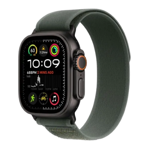 Apple Watch Ultra 2 49mm GPS + Cellular Black Titanium Case with Green Trail Loop - M/L (MYTJ3+MYQ43)