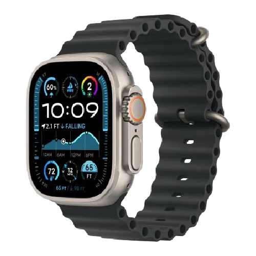 Apple Watch Ultra 2 49mm GPS + Cellular Natural Titanium Case with Black Ocean Band (MYT03+MXTL3)