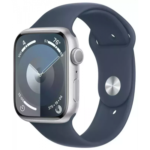 Apple Watch Series 9 45mm Silver Aluminum Case with Storm Blue Sport Band M/L (MR9E3) NO BOX
