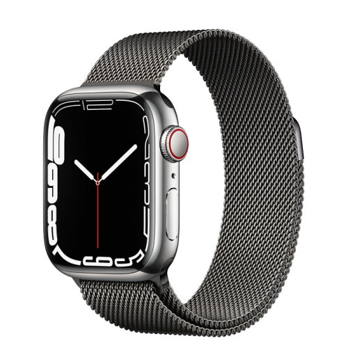 Apple Watch Series 7 GPS + Cellular 41mm Graphite Stainless Steel Case with Graphite Milanese Loop (MKHK3)